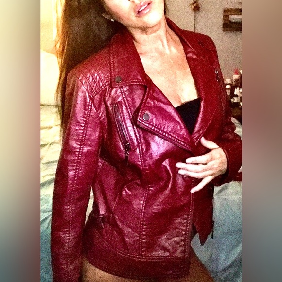 Max Studio Red/Burgundy Faux Leather Jacket - Picture 10 of 12